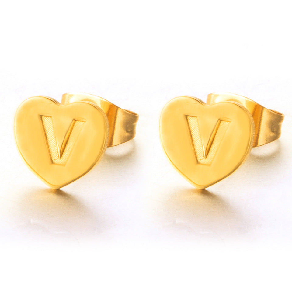 Wholesale English 26 Letter Gold Stainless Steel Earrings