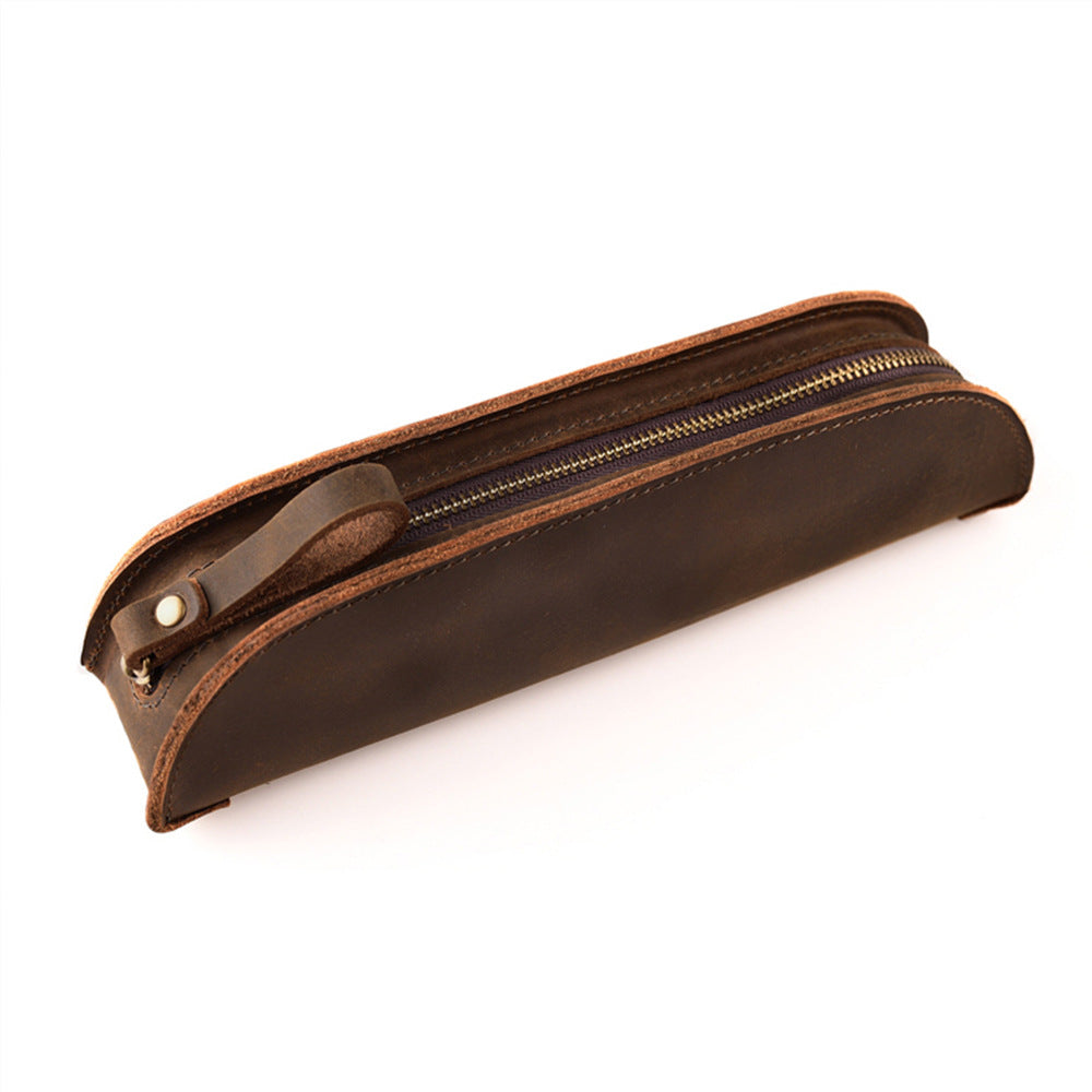 Wholesale Handmade Genuine Leather Creative Fashion Retro Zipper Pencil Case