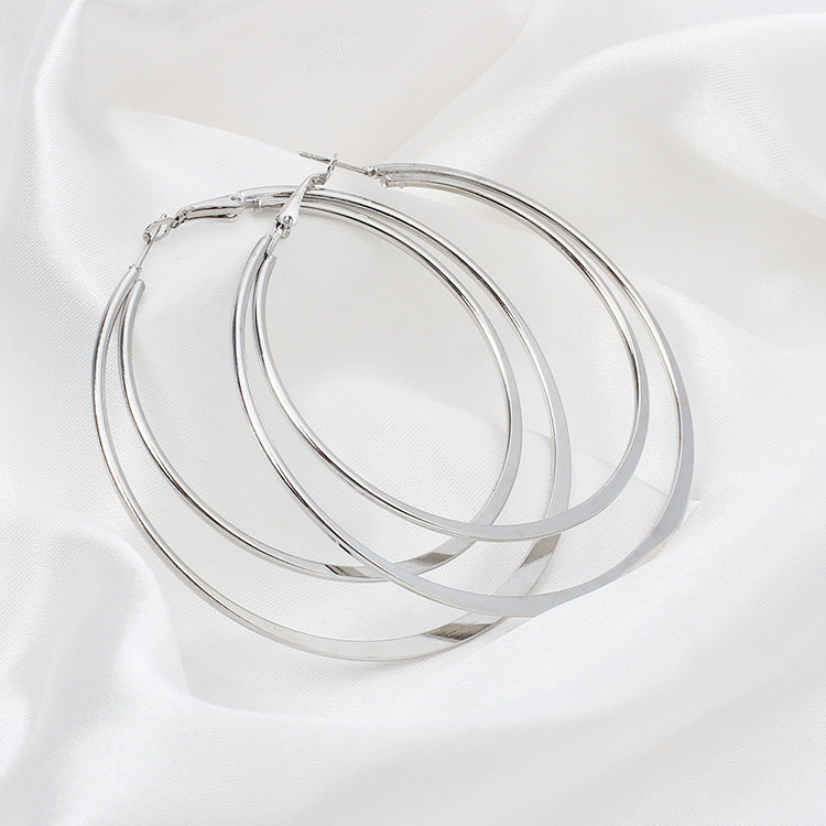 Wholesale Geometry Big Circle Double Layer Metal Earrings