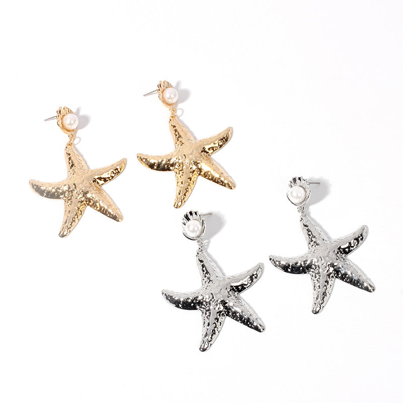 Wholesale Gold Alloy Starfish Pearl Earrings