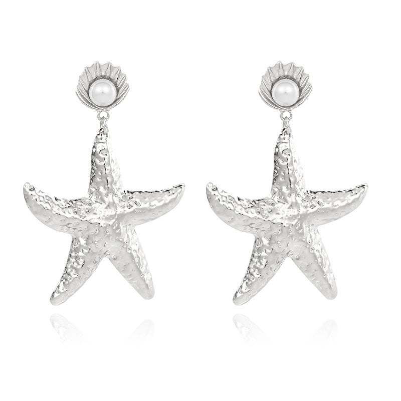 Wholesale Gold Alloy Starfish Pearl Earrings
