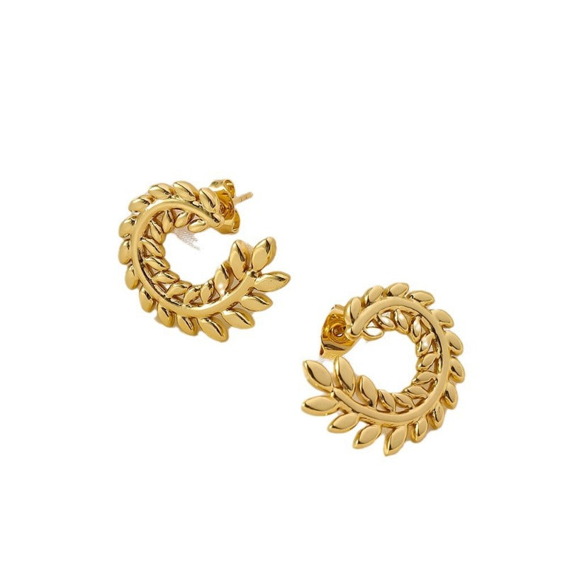 Wholesale Temperament Stainless Steel Wheat Ear Plated with 18K Retro Trendy High-end Design Earrings