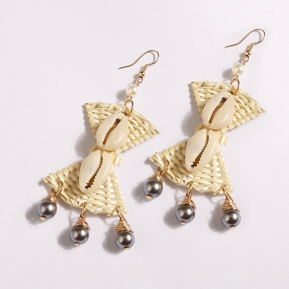 Wholesale Handmade Rattan Woven Shell Earrings