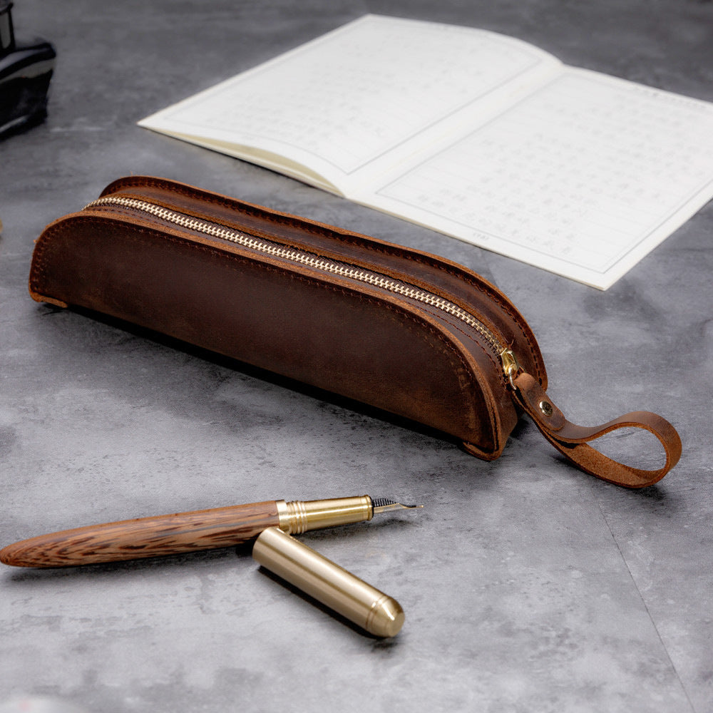 Wholesale Handmade Genuine Leather Creative Fashion Retro Zipper Pencil Case