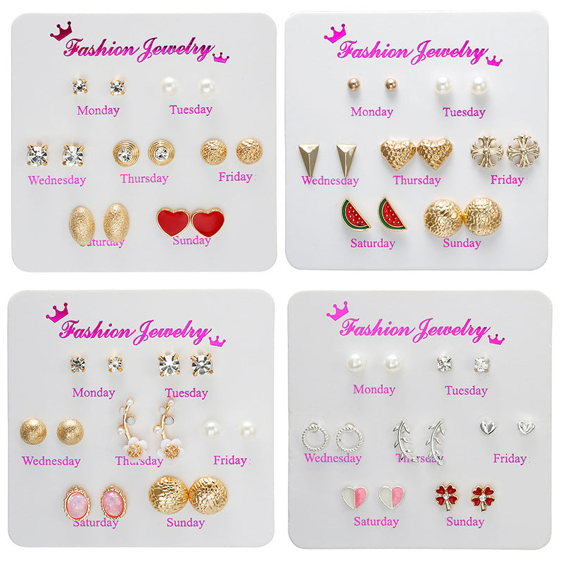 Wholesale One Week Set of 7 Pairs Combo Week Earrings