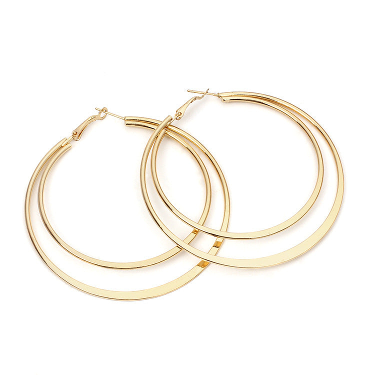 Wholesale Geometry Big Circle Double Layer Metal Earrings
