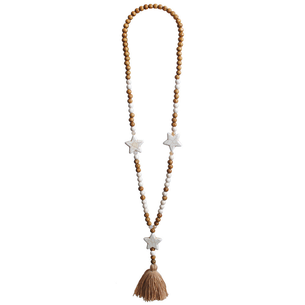 Wholesale Vintage Artistic Beach Bohemian Dress Accessories Wooden Beads Tassel Pentagonal Stars Butterfly Long Necklace