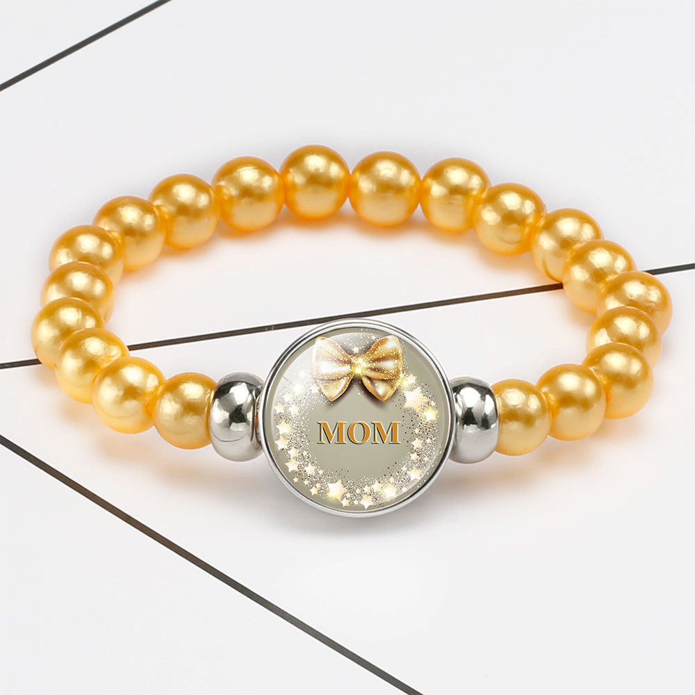 Wholesale MOM Heart Shaped Gemstone Alloy Bracelet