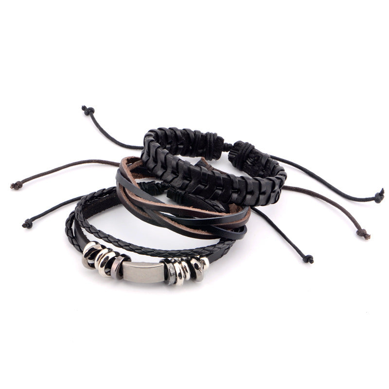 Wholesale Genuine Leather Woven Bracelet 6-piece Set