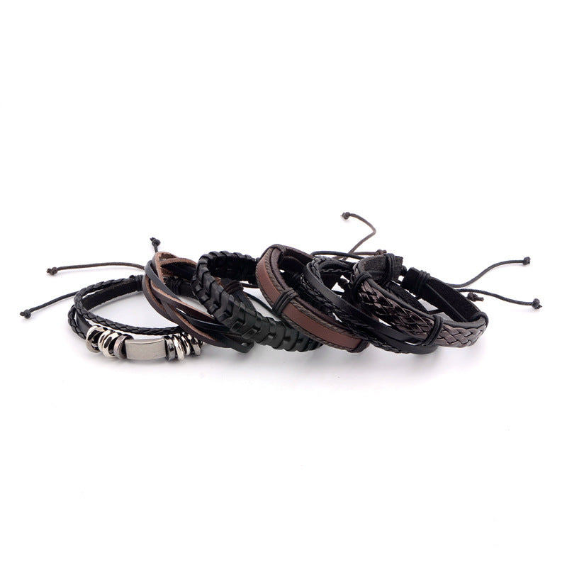 Wholesale Genuine Leather Woven Bracelet 6-piece Set