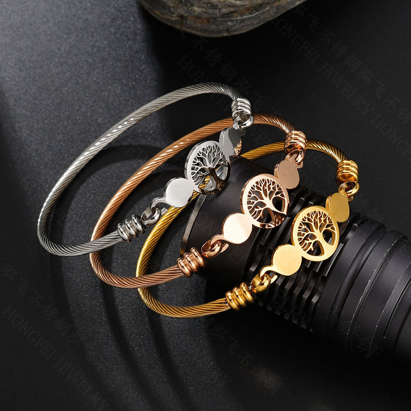 Wholesale Hollow Tree of Life Circle Open Bracelet