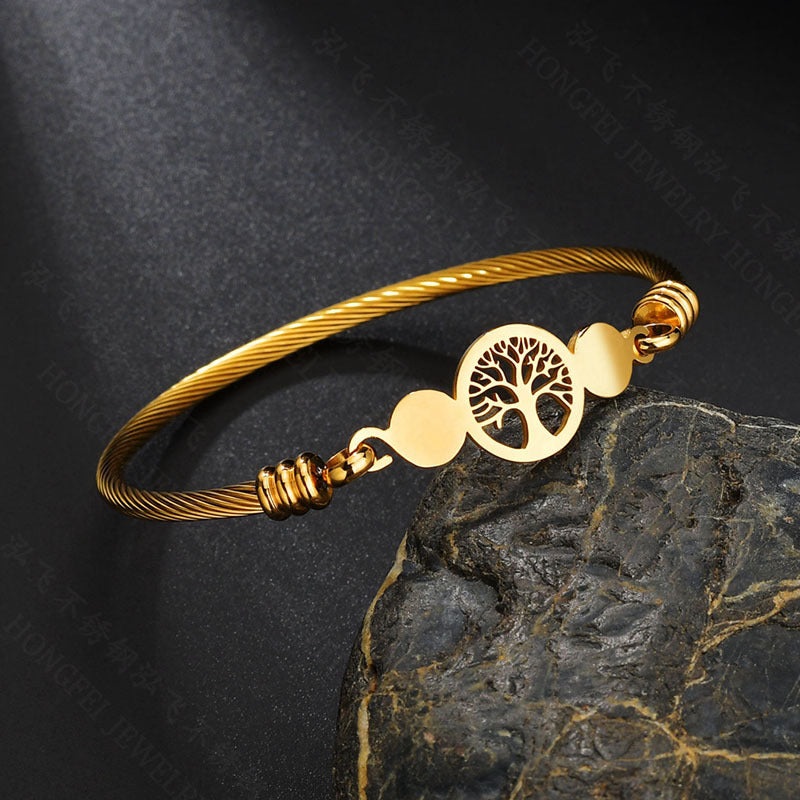 Wholesale Hollow Tree of Life Circle Open Bracelet
