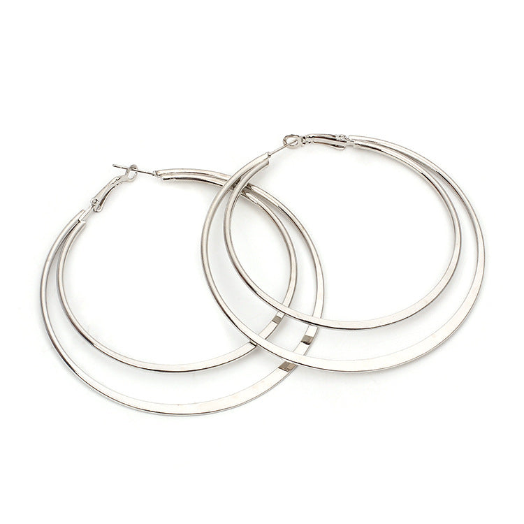 Wholesale Geometry Big Circle Double Layer Metal Earrings
