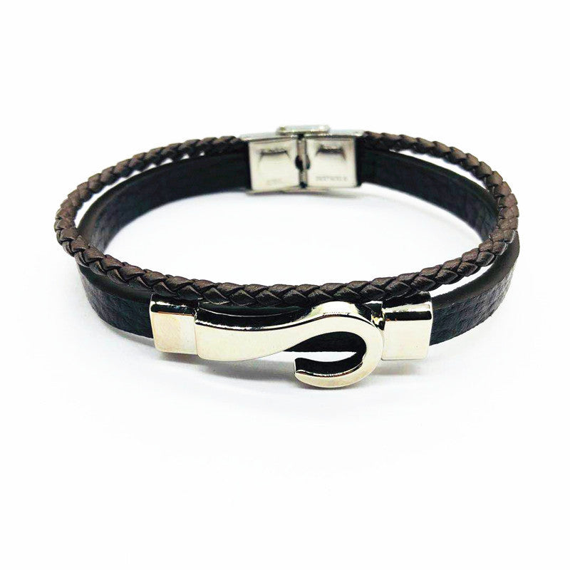 Wholesale Hook Type Stainless Steel Genuine Leather Woven Bracelets