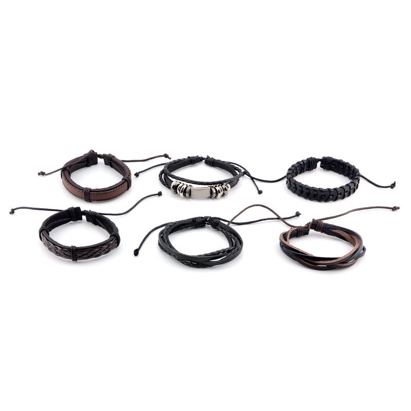 Wholesale Genuine Leather Woven Bracelet 6-piece Set