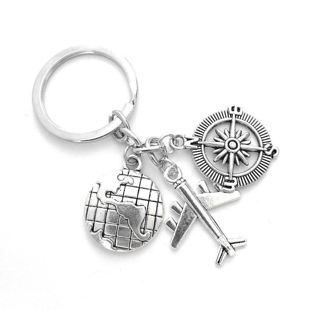 Wholesale DIY Alloy Aircraft Compass Friendship Keychain