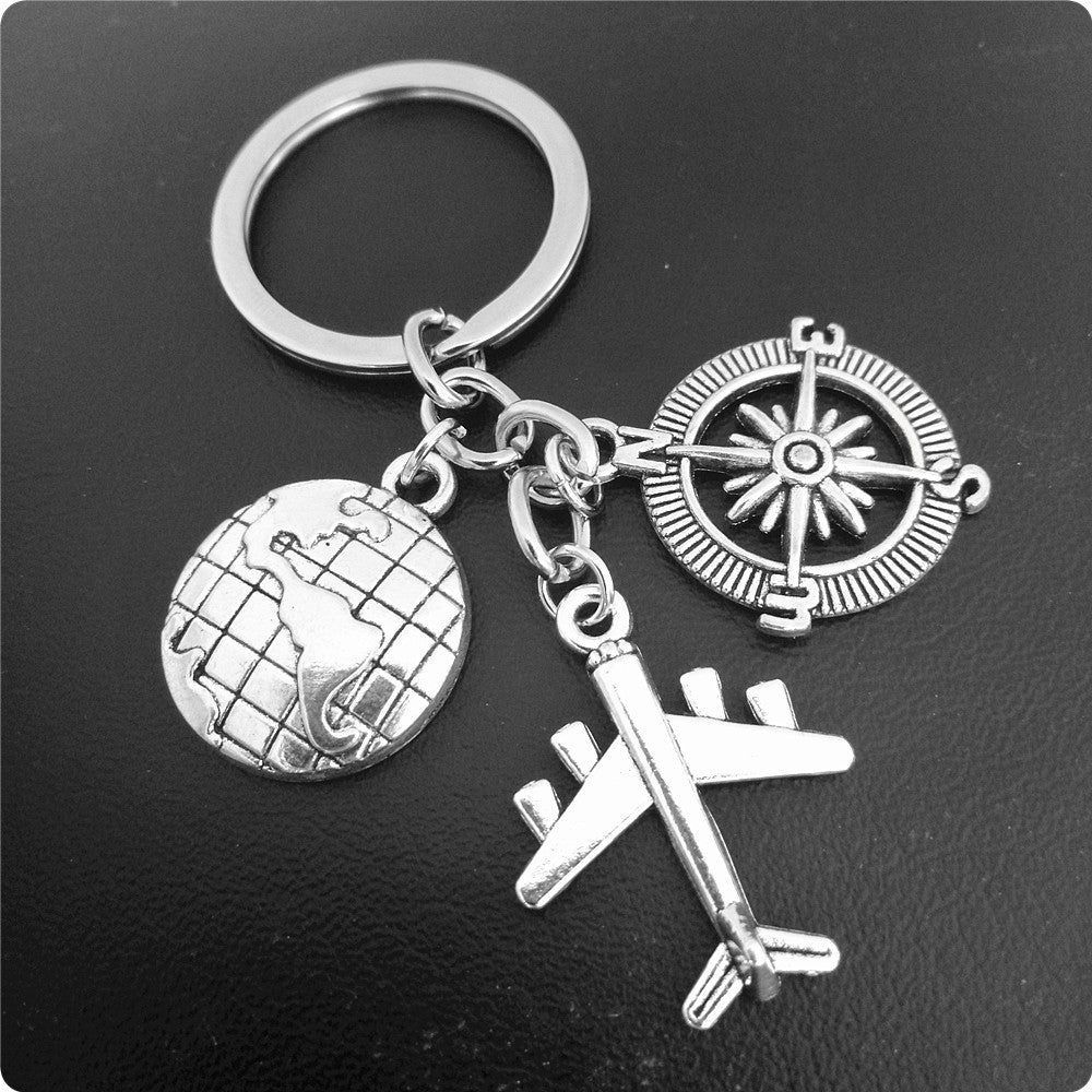 Wholesale DIY Alloy Aircraft Compass Friendship Keychain