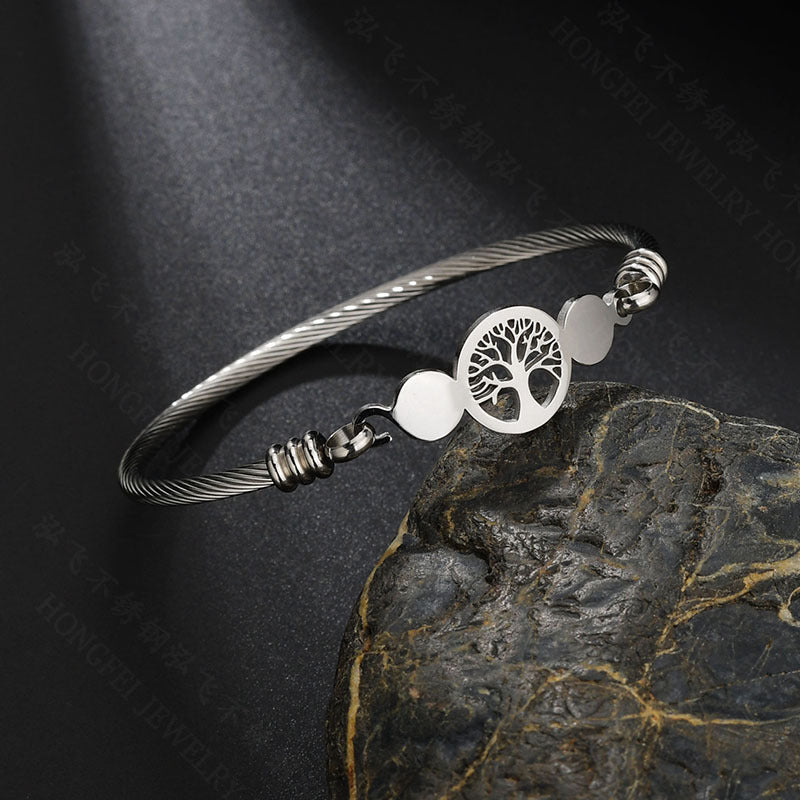 Wholesale Hollow Tree of Life Circle Open Bracelet