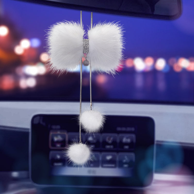 Wholesale Ladies Fox Mink Fur Crystal Bow Cute Car Mount