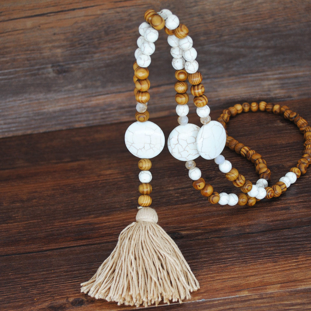 Wholesale Vintage Artistic Beach Bohemian Dress Accessories Wooden Beads Tassel Pentagonal Stars Butterfly Long Necklace
