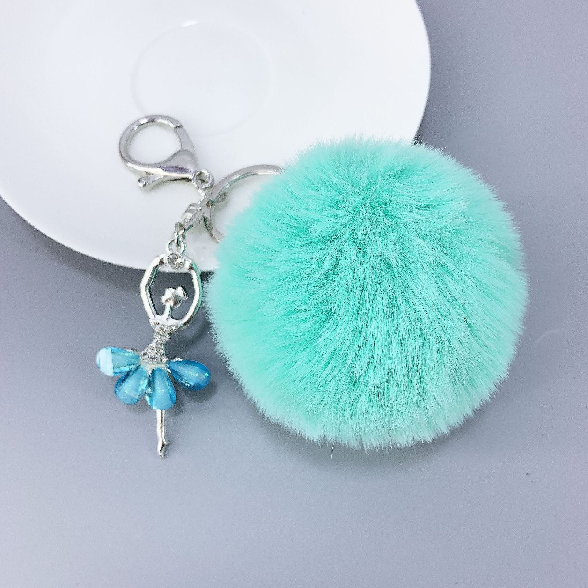 Wholesale Alloy Diamond Ballerina Fur Ball Keychain