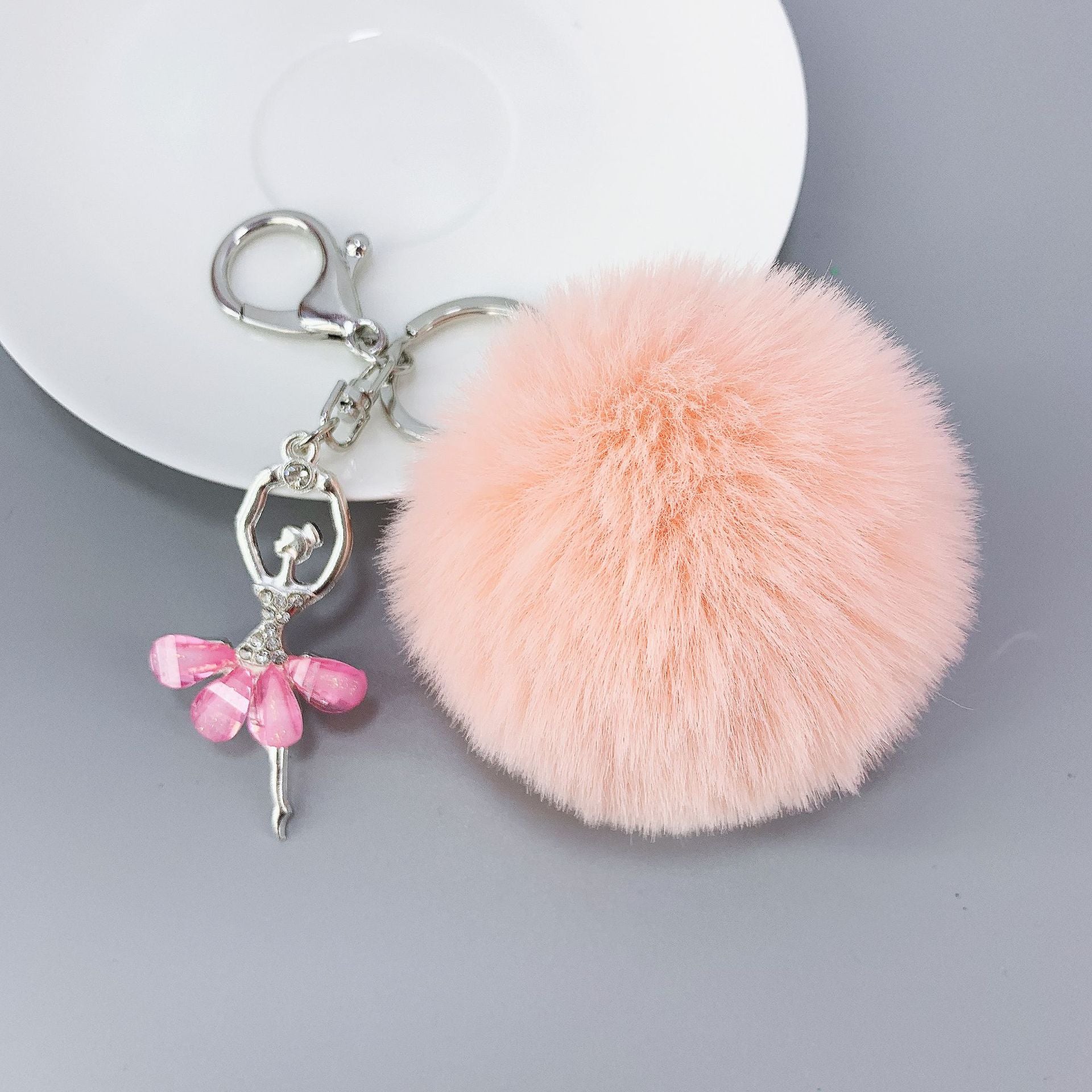 Wholesale Alloy Diamond Ballerina Fur Ball Keychain