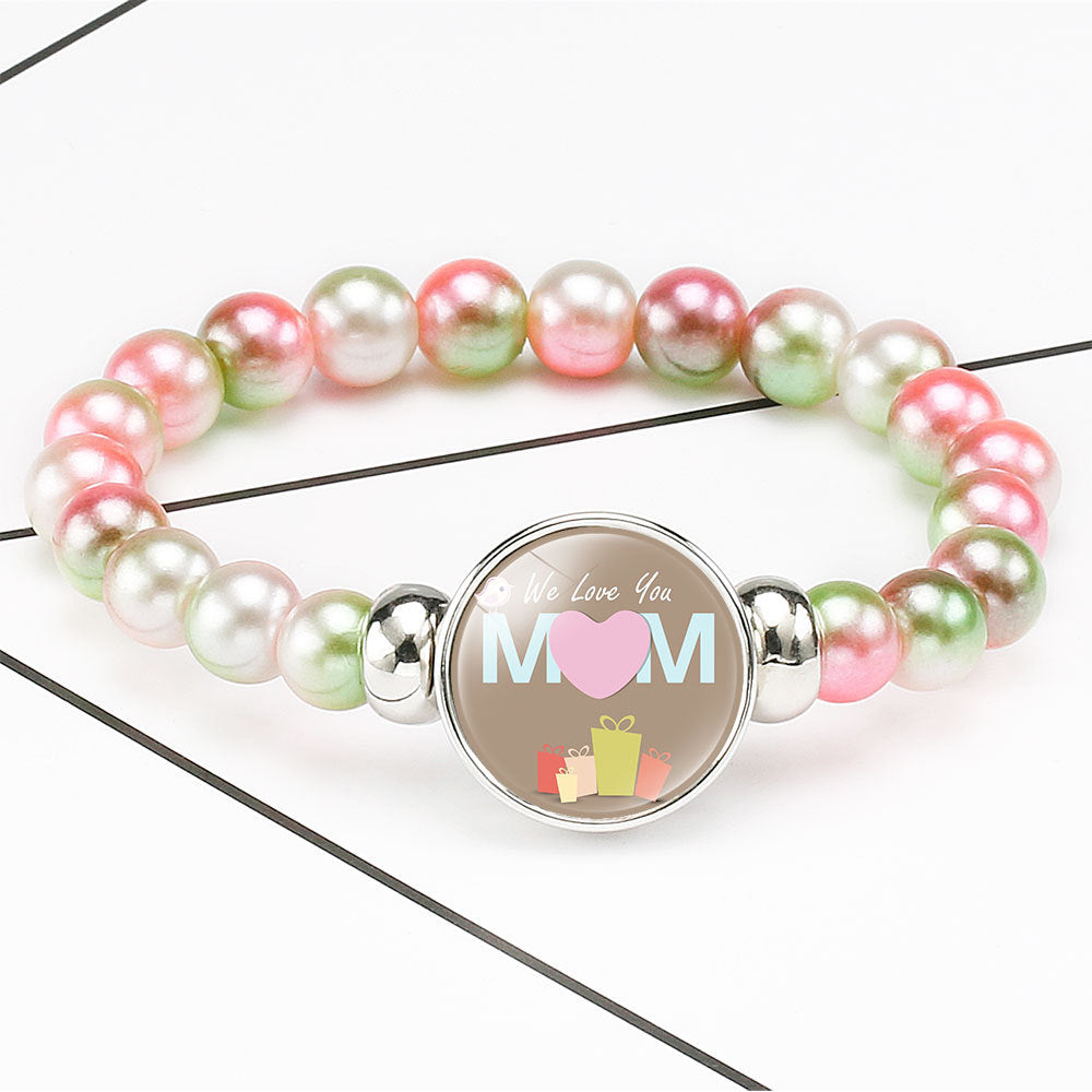 Wholesale MOM Heart Shaped Gemstone Alloy Bracelet