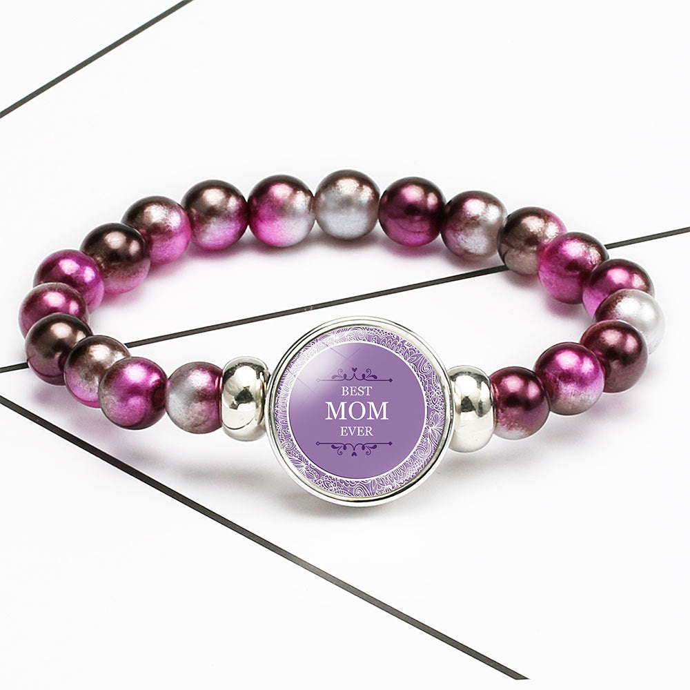 Wholesale MOM Heart Shaped Gemstone Alloy Bracelet