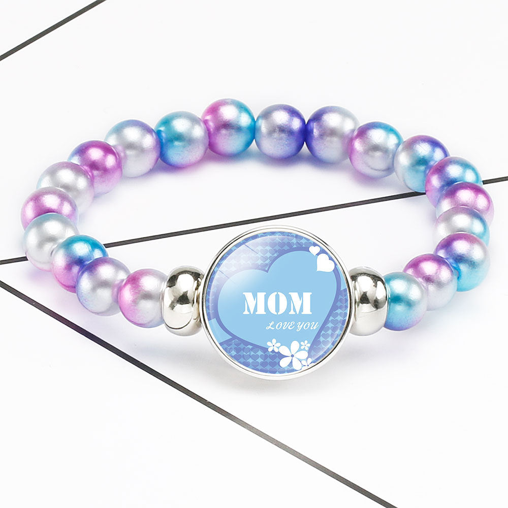 Wholesale MOM Heart Shaped Gemstone Alloy Bracelet