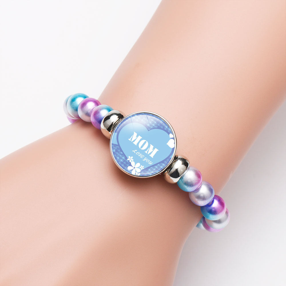 Wholesale MOM Heart Shaped Gemstone Alloy Bracelet