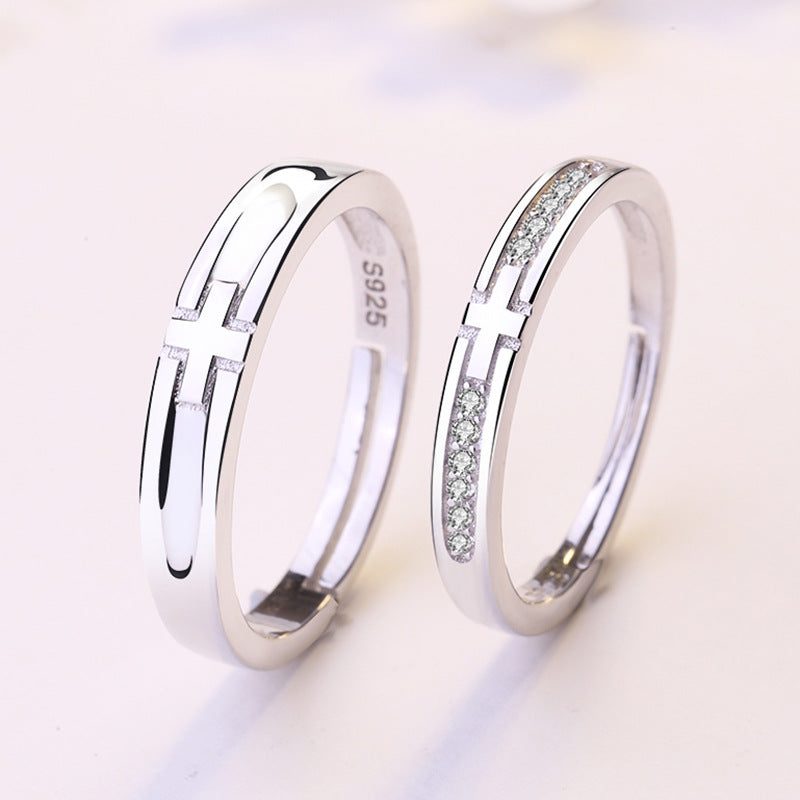 Wholesale S925 sterling silver cross couple ring female and male open ring