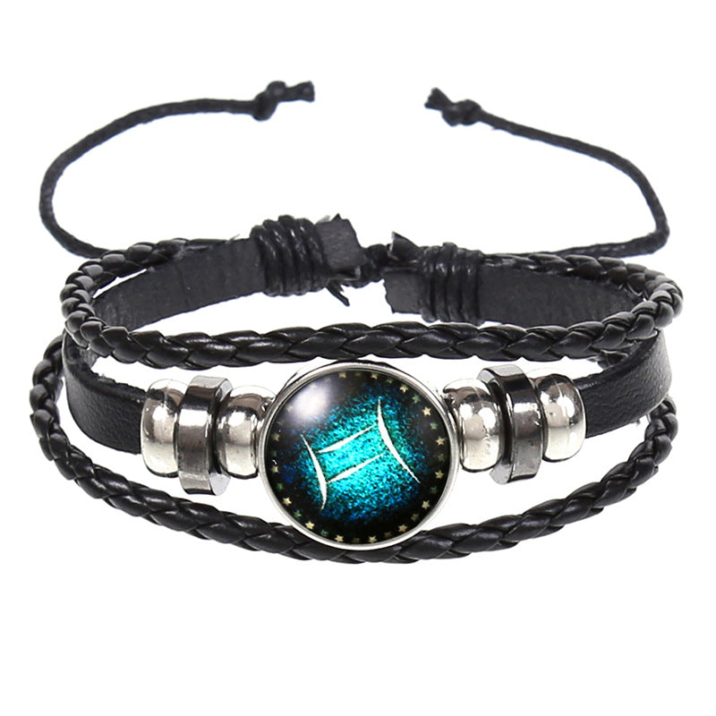 Wholesale 12 Constellations Vintage Weave Sky Leather Bracelet