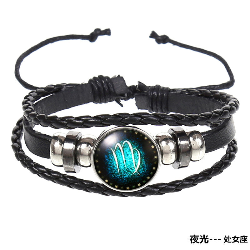 Wholesale 12 Constellations Vintage Weave Sky Leather Bracelet
