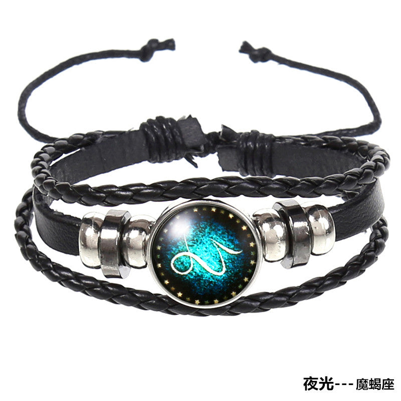 Wholesale 12 Constellations Vintage Weave Sky Leather Bracelet
