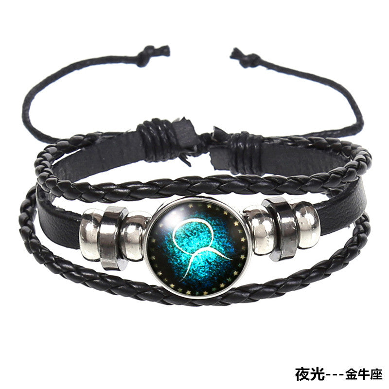 Wholesale 12 Constellations Vintage Weave Sky Leather Bracelet