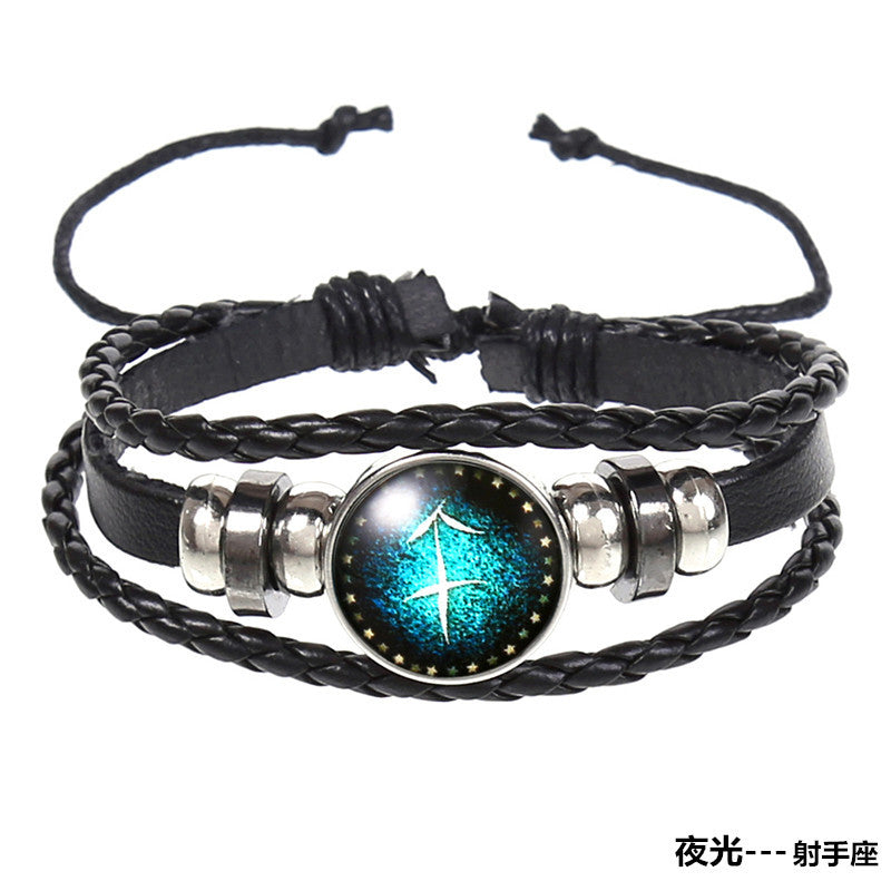 Wholesale 12 Constellations Vintage Weave Sky Leather Bracelet
