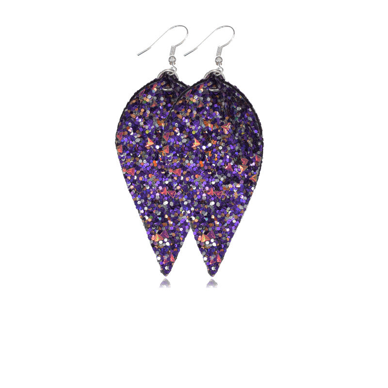 Wholesale Leaf Leather Double Sided Sequin Earrings
