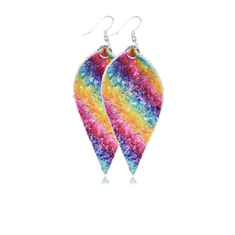 Wholesale Leaf Leather Double Sided Sequin Earrings