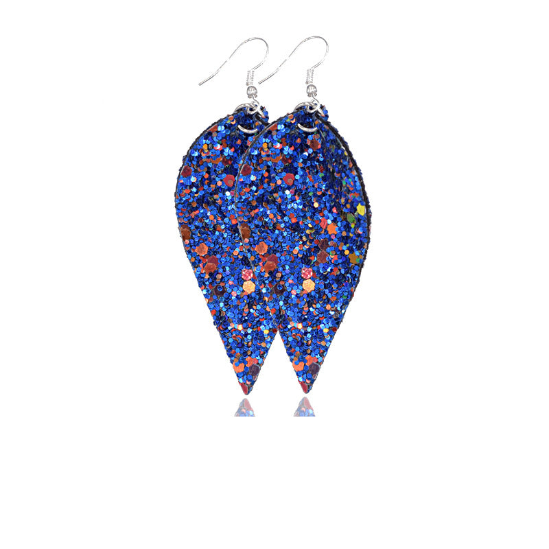 Wholesale Leaf Leather Double Sided Sequin Earrings
