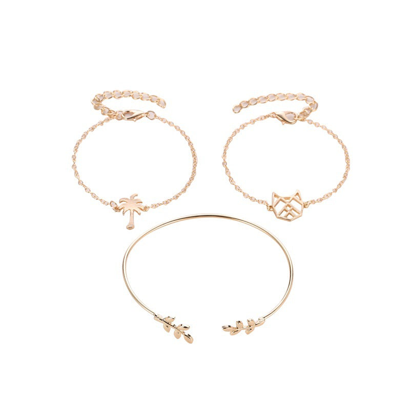 Wholesale Fashion Hollow Coconut Tree Leaf Cat Combination Three-piece Set Simple Bracelet