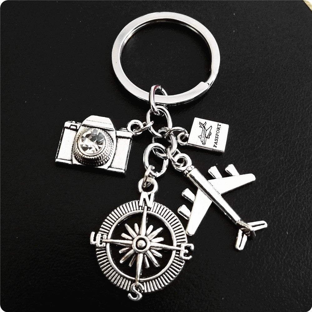 Wholesale 3PCS  Alloy Diy Earth Accessories Graduation Travel Keychain Aircraft Compass Camera Keychain Pendant