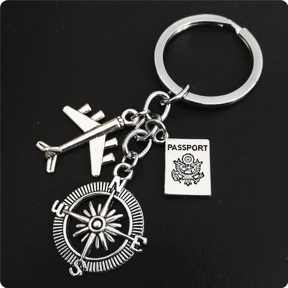 Wholesale 3PCS  Alloy Diy Earth Accessories Graduation Travel Keychain Aircraft Compass Camera Keychain Pendant