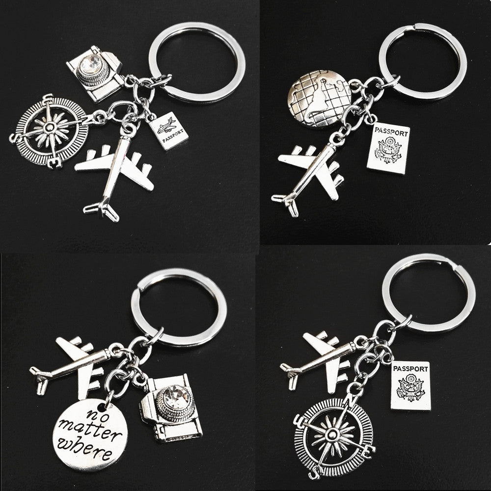 Wholesale 3PCS  Alloy Diy Earth Accessories Graduation Travel Keychain Aircraft Compass Camera Keychain Pendant