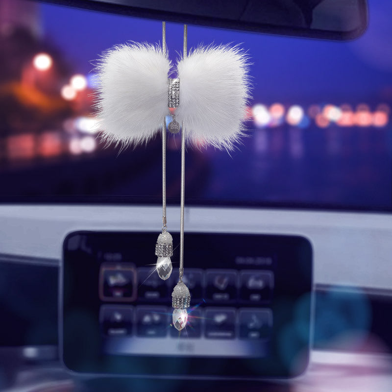 Wholesale Ladies Fox Mink Fur Crystal Bow Cute Car Mount