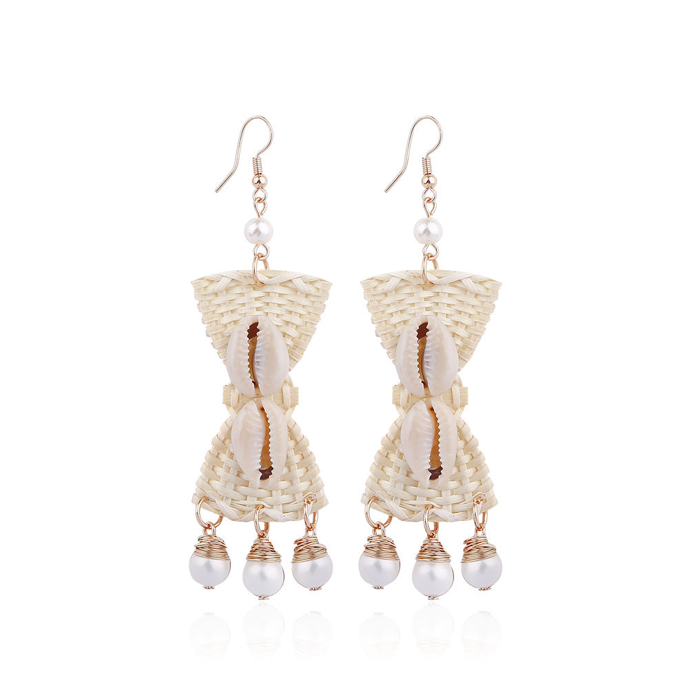 Wholesale Handmade Rattan Woven Shell Earrings