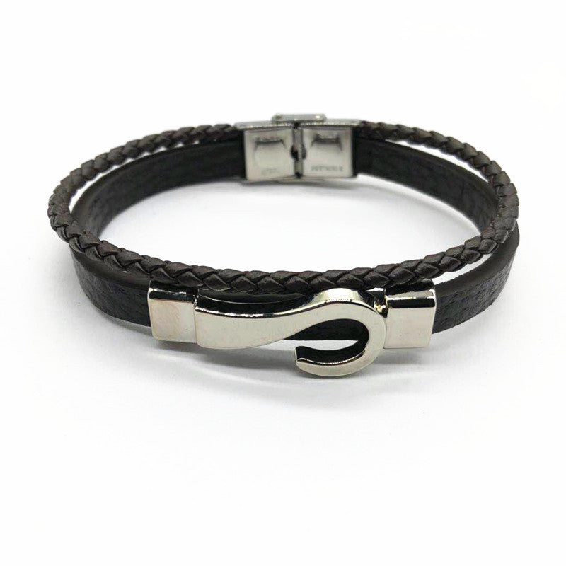 Wholesale Hook Type Stainless Steel Genuine Leather Woven Bracelets