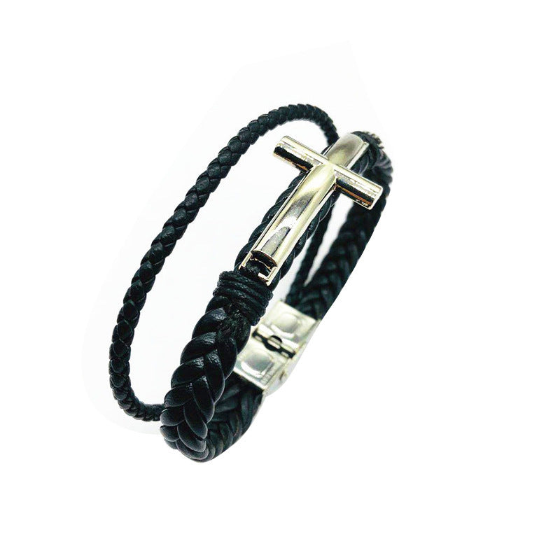 Wholesale Stainless Steel Cross Genuine Leather Bracelets