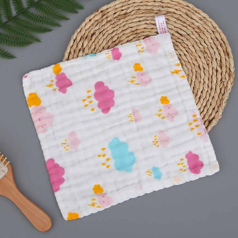 Wholesale Cotton Square Towel Six-Layer Spit Towel High Density Children's Cotton Small Towel Pleated Printed Handkerchief Gauze Wipe Towel