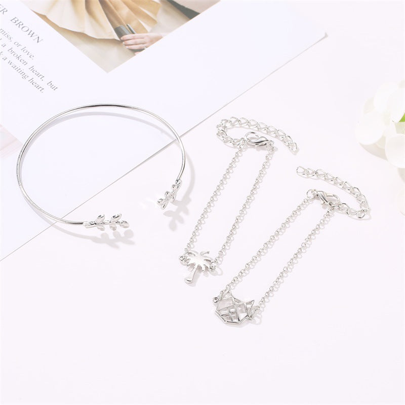 Wholesale Fashion Hollow Coconut Tree Leaf Cat Combination Three-piece Set Simple Bracelet