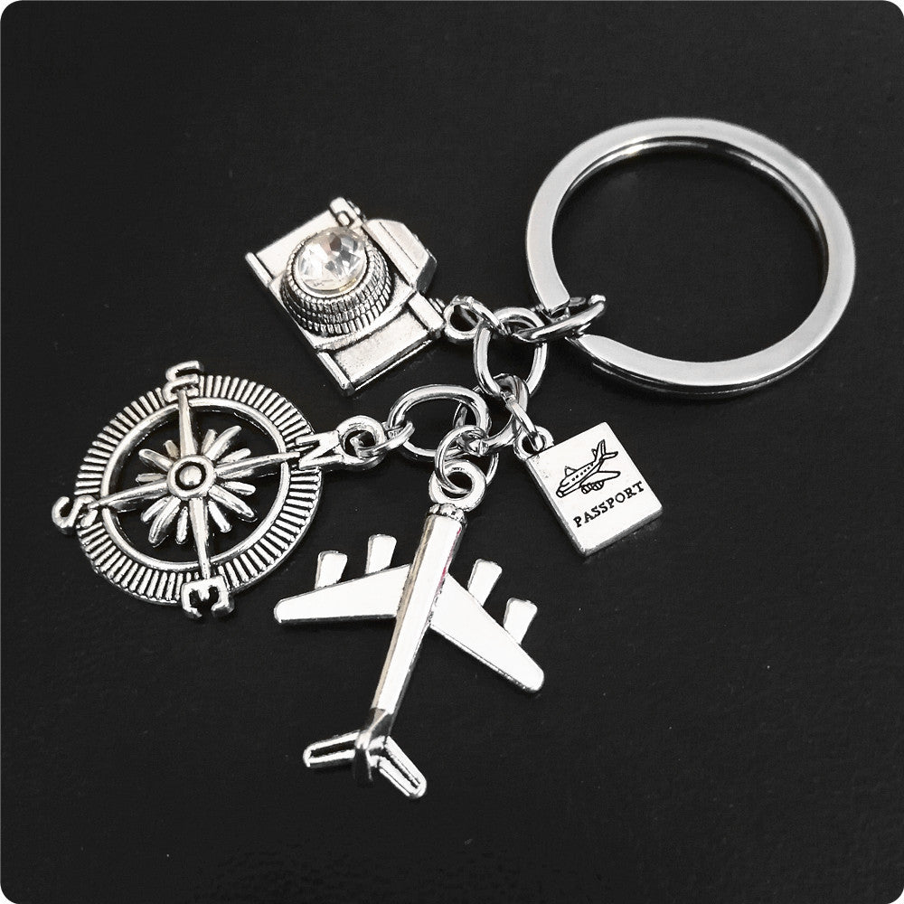 Wholesale 3PCS  Alloy Diy Earth Accessories Graduation Travel Keychain Aircraft Compass Camera Keychain Pendant